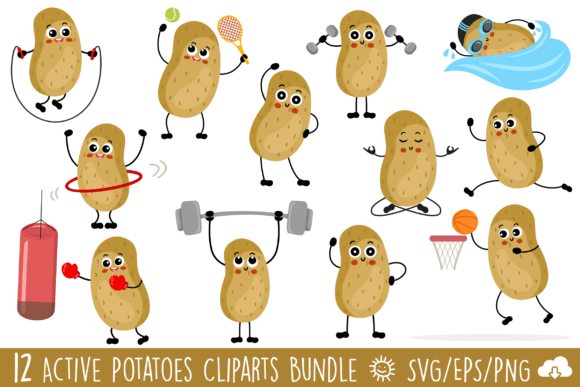 Active Potatoes Vector Clipart Bundle: Graphics and Illustrations