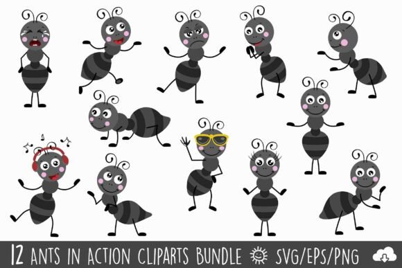 Ants in Action Vector Clipart Bundle: Graphics & Illustrations