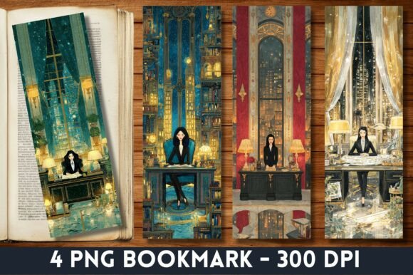 Business Woman Cityscape Night Bookmark Graphics