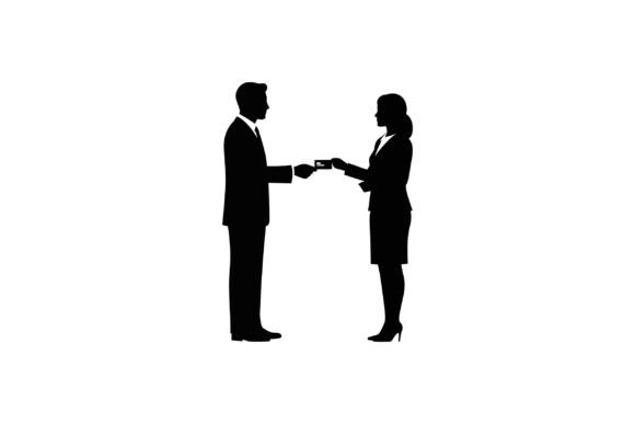 Businessman and Businesswoman Exchanging Graphics