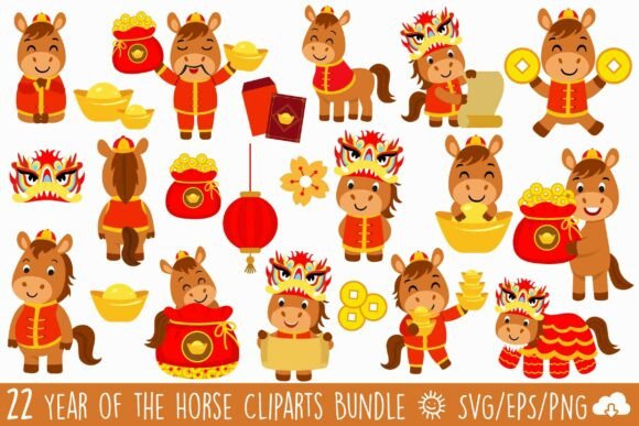 CNY Horse Graphics & Illustrations Bundle