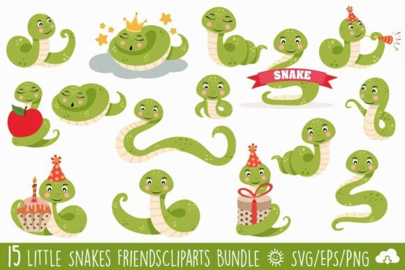 Cute Little Snakes Clipart Bundle: Graphics & Illustrations