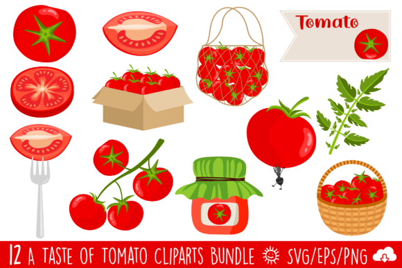 Fresh Red Tomato Clipart Bundle: Graphics & Illustrations