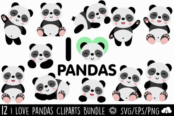 I Love Pandas Clipart Bundle: Graphics & Illustrations