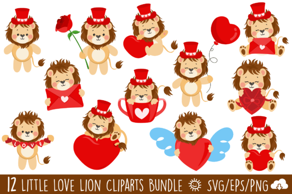 Little Love Lion Vector Clipart Bundle: Graphics and Illustrations