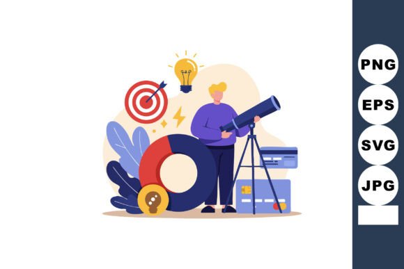 Man Using Telescope for Business Growth Graphics